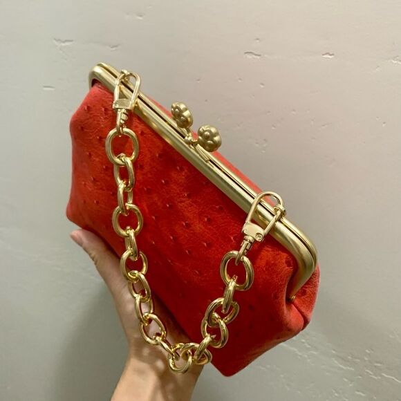 Handmade Genuine Ostrich Textured Leather "Cat paw" Kisslock Wristlet/Crossbody - Picture 11 of 16